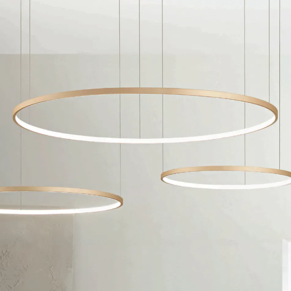 Chandelier with 2 or 3 Horizontal Roronde LED Lights in Painted Metal - Mulberry Viadurini