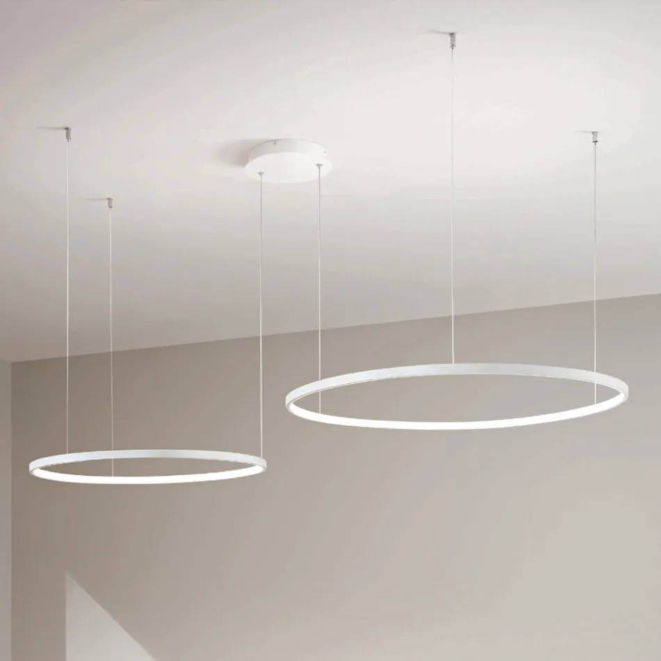 Chandelier with 2 or 3 Horizontal Roronde LED Lights in Painted Metal - Mulberry Viadurini