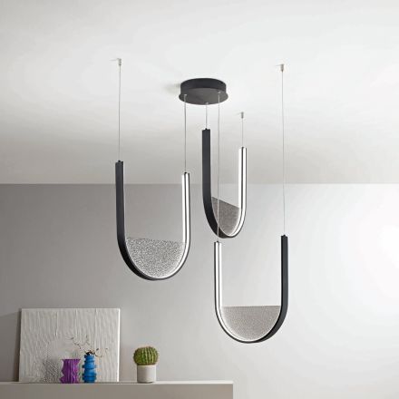 Chandelier with 3 LEDs with Removable Insert in Granulated Glass - Catalpa Viadurini