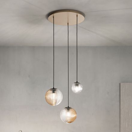 Chandelier with 3 Lights in Blown Glass in the Shape of a Sphere Made in Italy - Prilla Viadurini