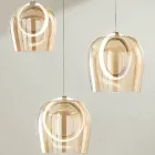Chandelier with 3 LED Lights in Painted Metal and Optional Glass - Cedar Viadurini