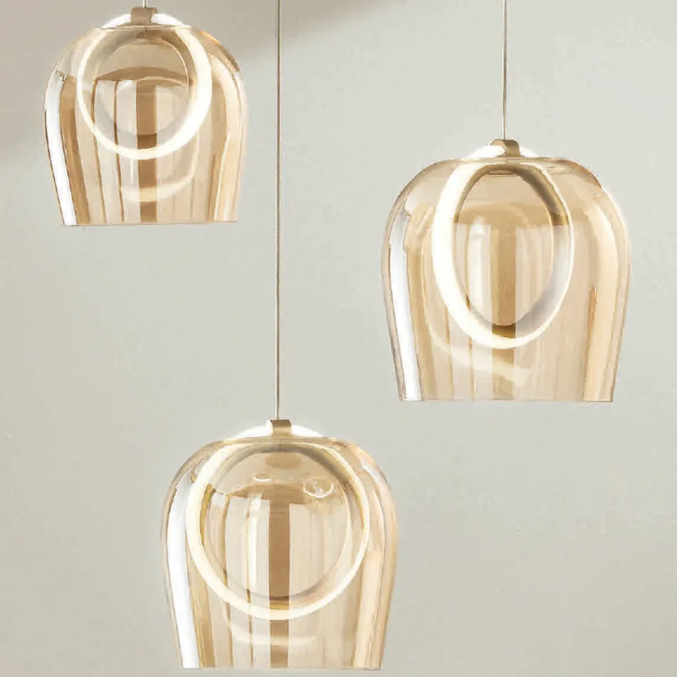 Chandelier with 3 LED Lights in Painted Metal and Optional Glass - Cedar Viadurini