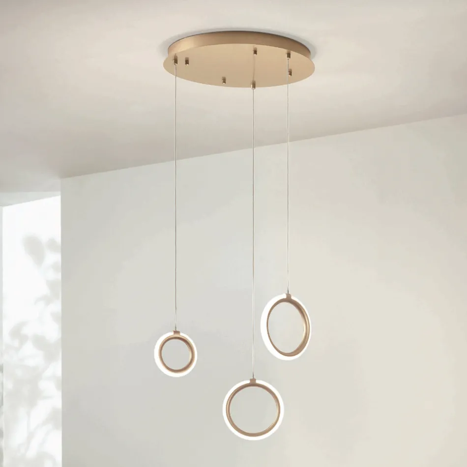 Chandelier with 3 LED Lights in Painted Metal and Optional Glass - Cedar Viadurini