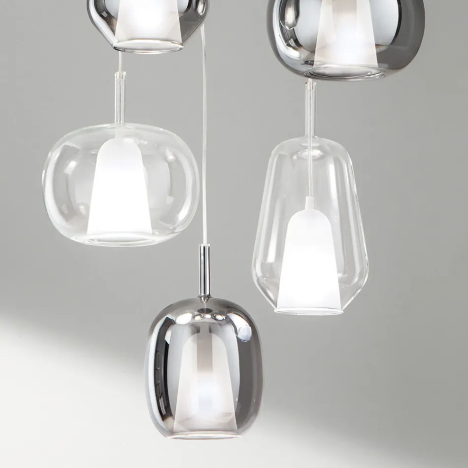 Chandelier with 6 Smoked and Transparent Glass Diffusers Made in Italy - Trilly Viadurini