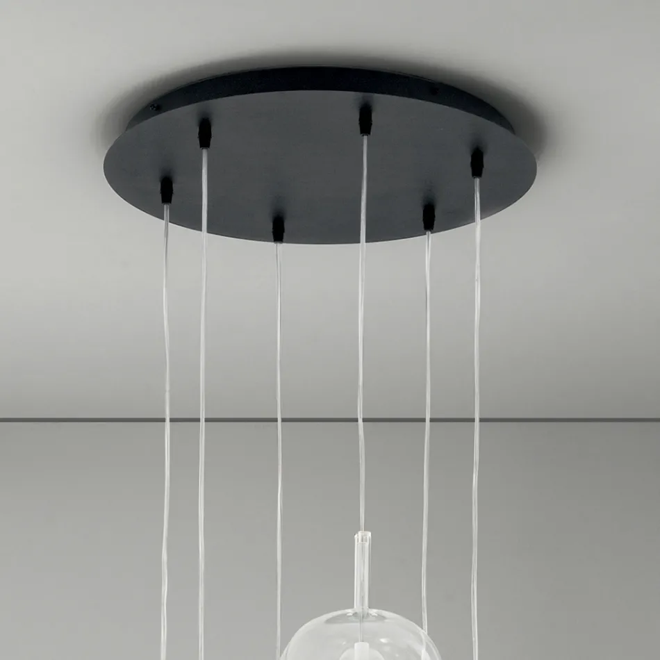 Chandelier with 6 Smoked and Transparent Glass Diffusers Made in Italy - Trilly Viadurini