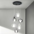 Chandelier with 6 Smoked and Transparent Glass Diffusers Made in Italy - Trilly