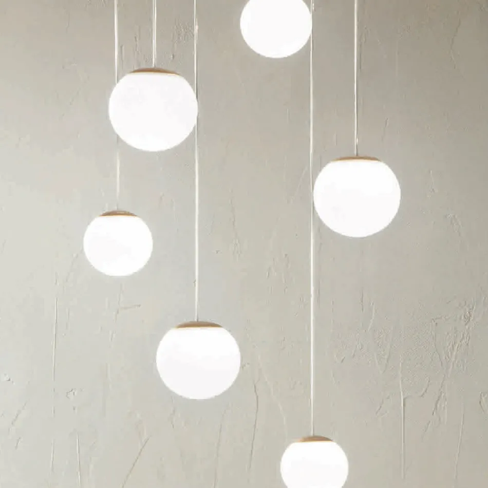 Chandelier with 6 LEDs Covered by Optional Glass and Base in Metal - Beech Viadurini