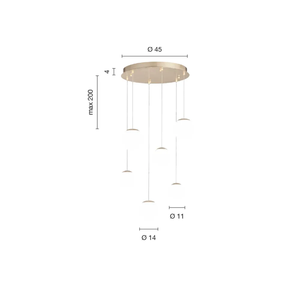 Chandelier with 6 LEDs Covered by Optional Glass and Base in Metal - Beech Viadurini