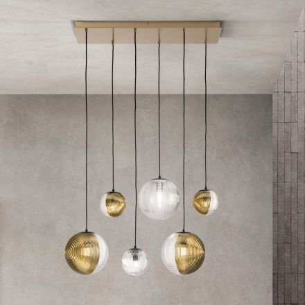 Chandelier with 6 Lights in Blown Glass in the Shape of a Sphere Made in Italy - Prilla Viadurini
