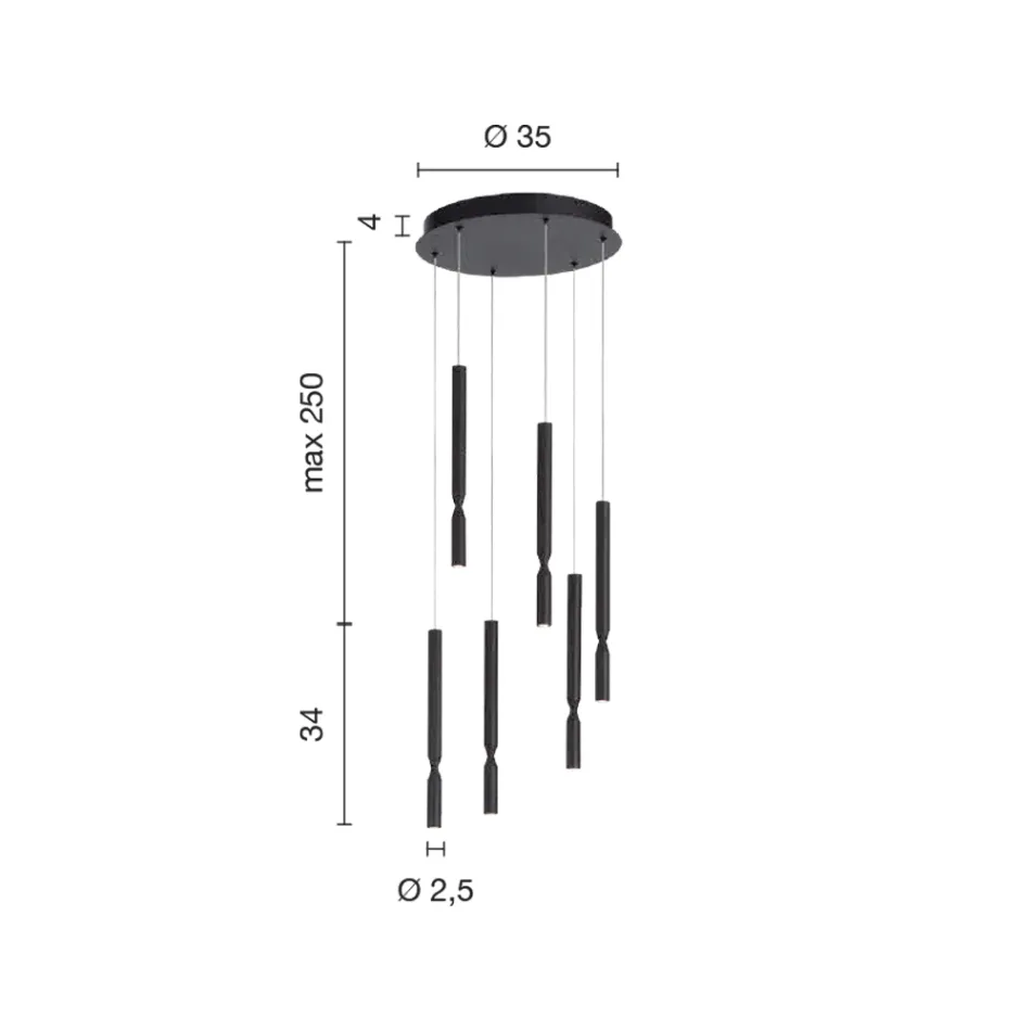 Chandelier with 6 LED Lights in Painted Metal and Adjustable Cables - Larch Viadurini