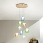 Chandelier with 8 LEDs Covered by Optional Colored Glass and Base in Metal - Beech Viadurini