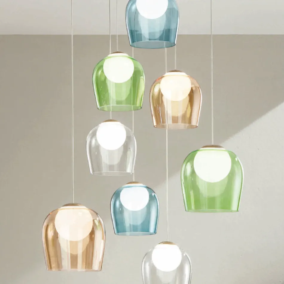 Chandelier with 8 LEDs Covered by Optional Colored Glass and Base in Metal - Beech Viadurini