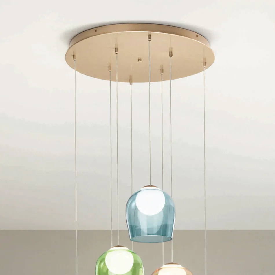 Chandelier with 8 LEDs Covered by Optional Colored Glass and Base in Metal - Beech Viadurini