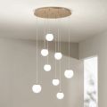 Chandelier with 8 LEDs Covered by Optional Colored Glass and Base in Metal - Beech