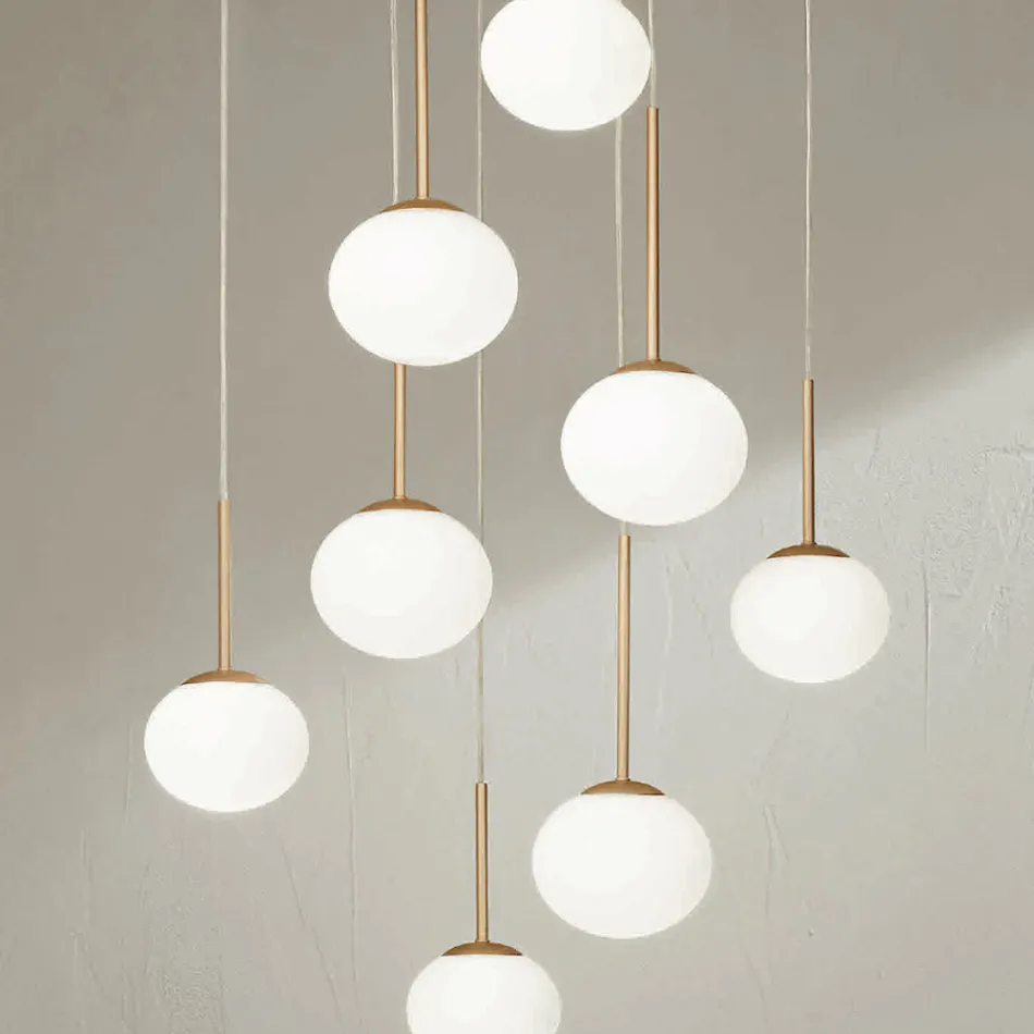 Chandelier with 8 LEDs in Gold Painted Metal and Blown Glass - Ailanto Viadurini