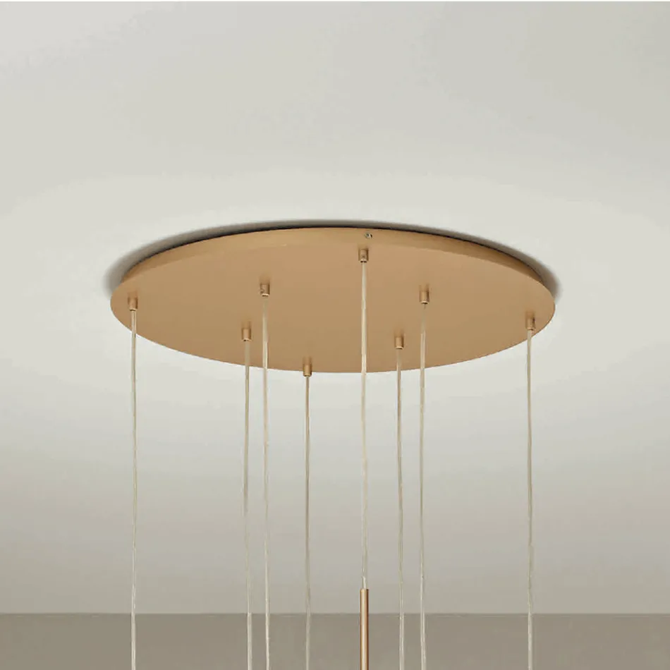 Chandelier with 8 LEDs in Gold Painted Metal and Blown Glass - Ailanto Viadurini