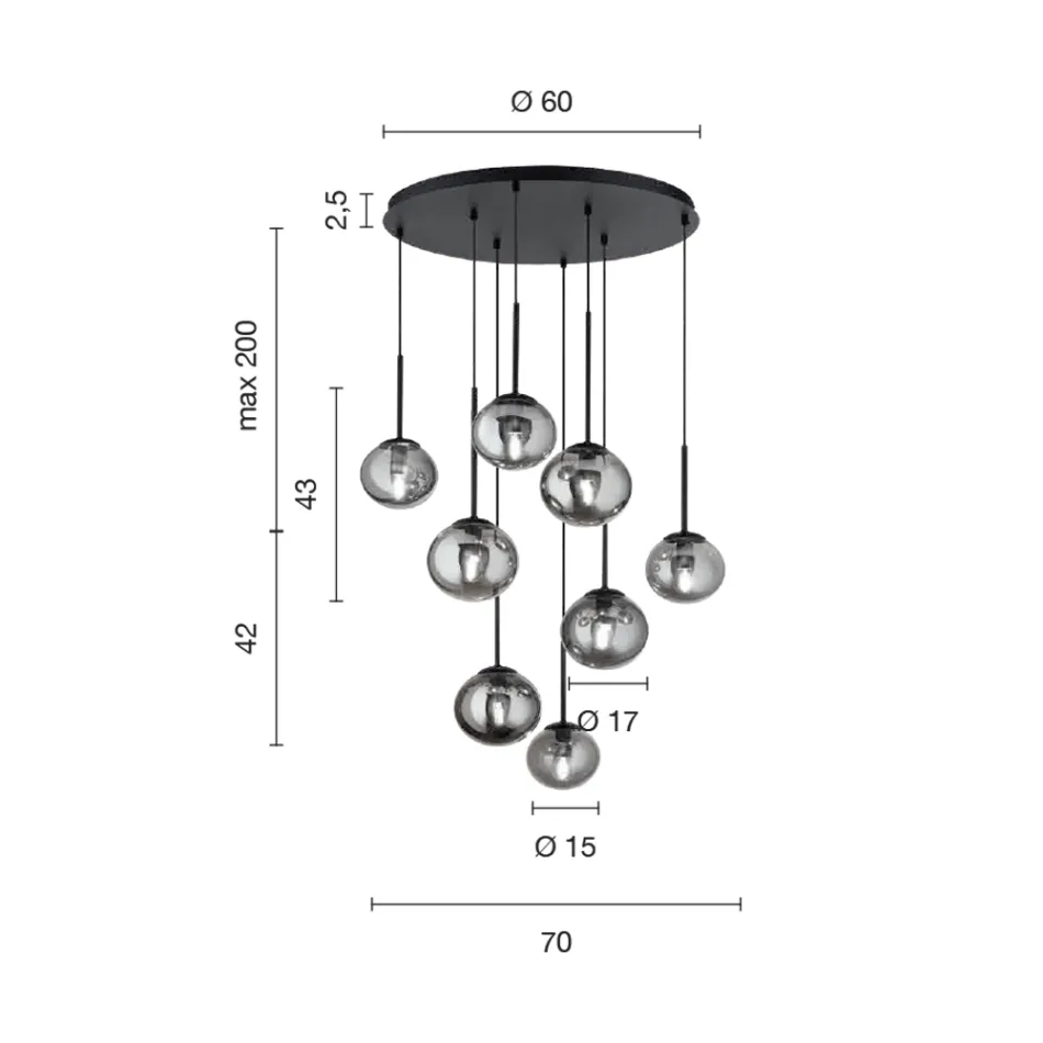Chandelier with 8 LEDs in Gold Painted Metal and Blown Glass - Ailanto Viadurini