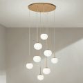Chandelier with 8 LEDs in Gold Painted Metal and Blown Glass - Ailanto