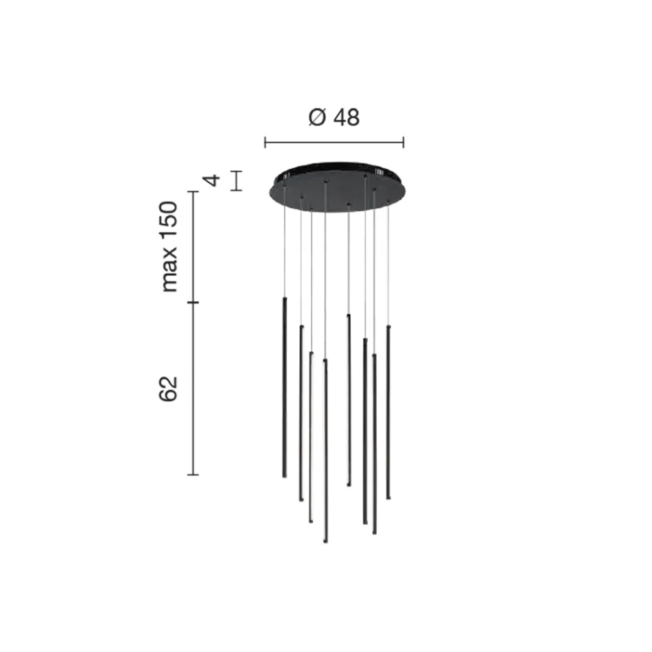 Chandelier with 8 LED Lights in Gold Painted Metal and Adjustable Cables - Orange Viadurini