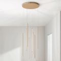 Chandelier with 8 LED Lights in Gold Painted Metal and Adjustable Cables - Orange