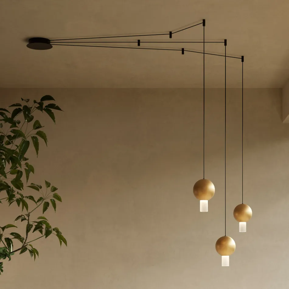 Chandelier with Canneté Glass Cylinders Made in Italy - Oris Viadurini