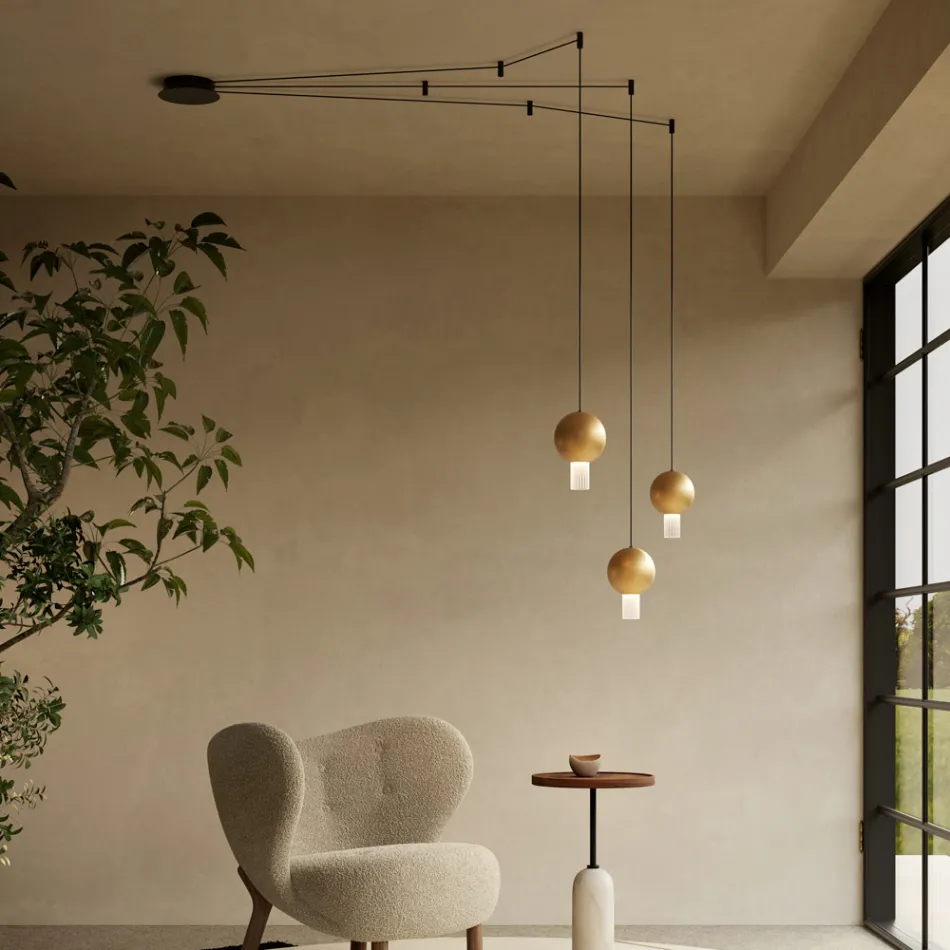 Chandelier with Canneté Glass Cylinders Made in Italy - Oris Viadurini