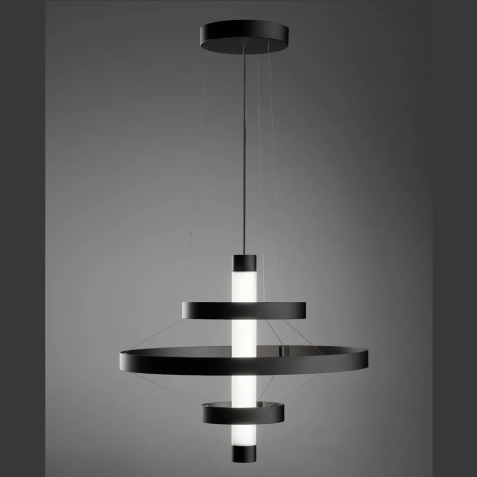 Chandelier with Glass Body and 3 Aluminum Circles - Clara Viadurini