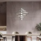 Chandelier with Glass Body and 6 Aluminum Circles - Clara Viadurini