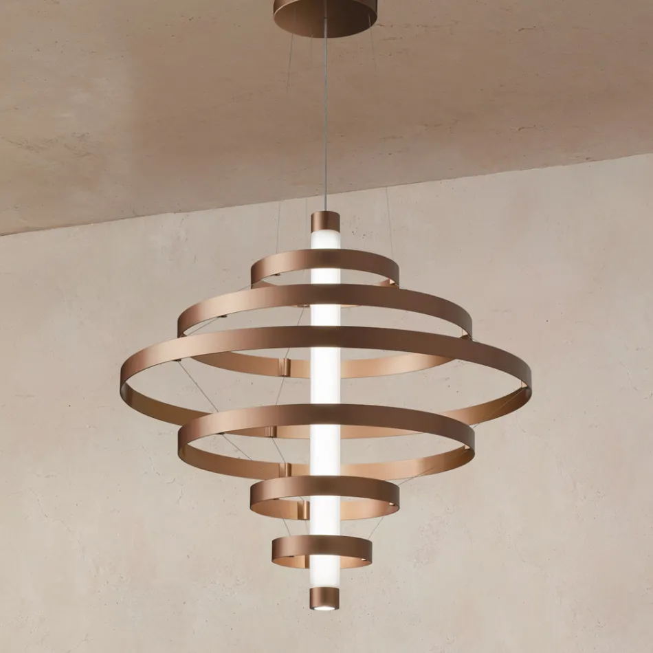 Chandelier with Glass Body and 6 Aluminum Circles - Clara Viadurini