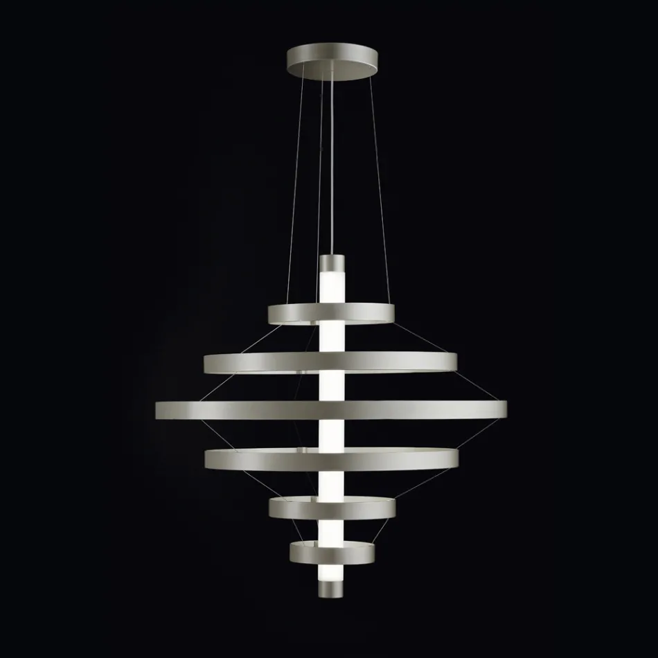 Chandelier with Glass Body and 6 Aluminum Circles - Clara Viadurini