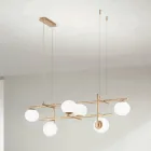 Chandelier with LED in Gold Painted Metal and Blown Glass - Ailanto Viadurini