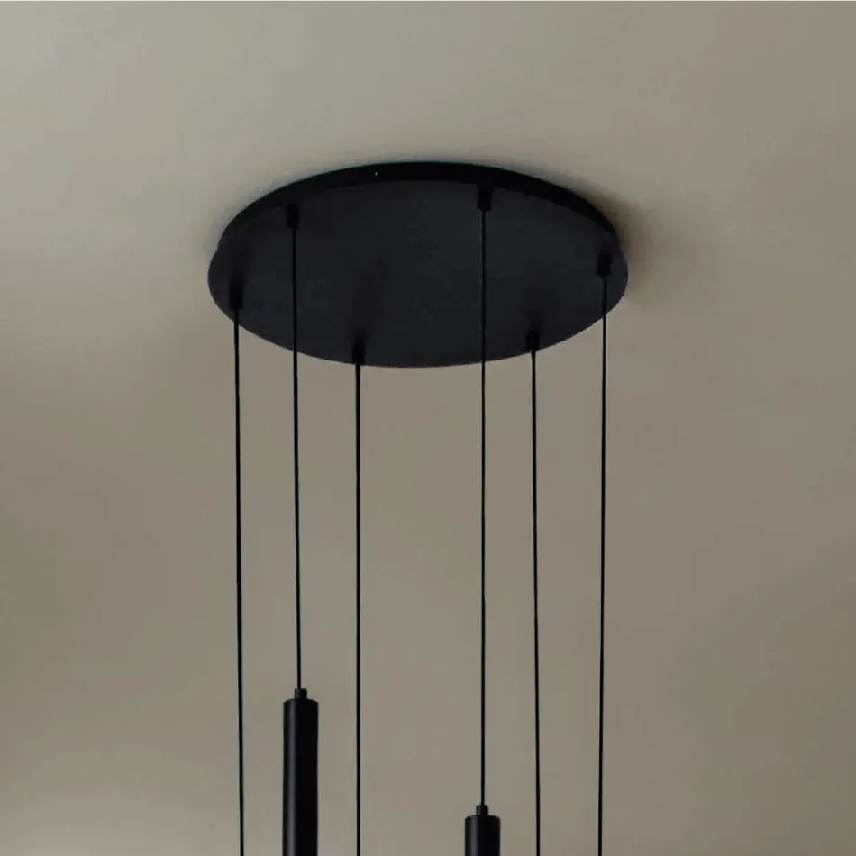 Chandelier with Black Painted Metal Frame and Adjustable Cables - Birch Viadurini