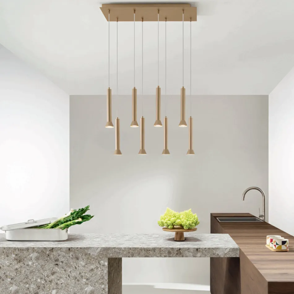 Chandelier with Gold Painted Metal Frame and Adjustable Cables - Birch Viadurini
