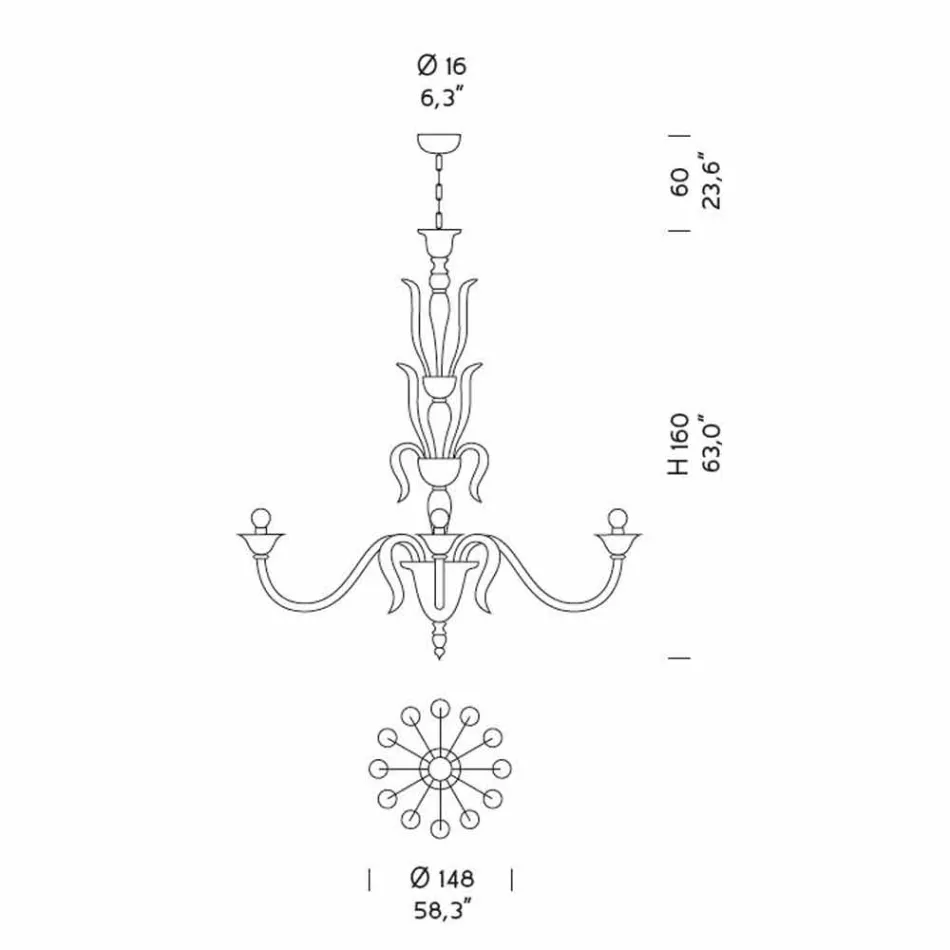 12 Lights Venice Glass Chandelier Handmade in Italy - Agustina Viadurini