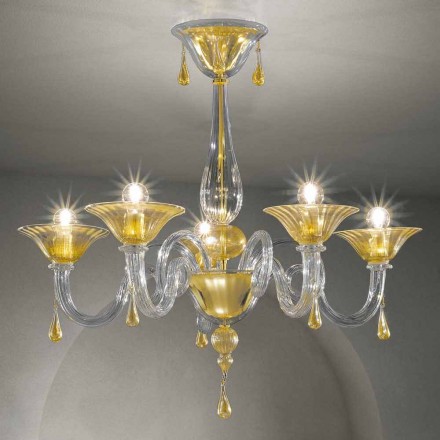 5 Lights Venice Glass Chandelier, Handmade in Italy - Margherita Viadurini