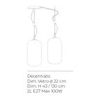 Decentralized Two-Light Chandelier in Handcrafted Glass Made in Italy - Soffio Viadurini