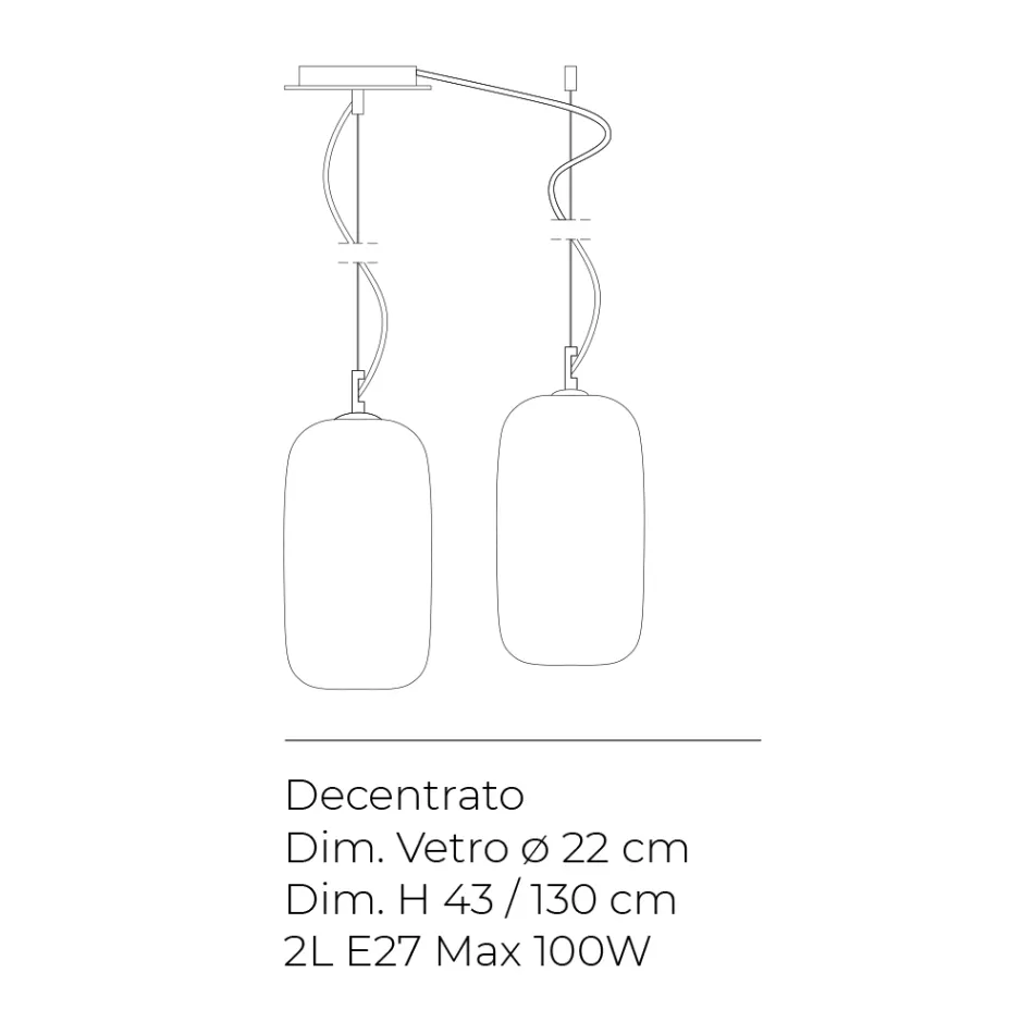 Decentralized Two-Light Chandelier in Handcrafted Glass Made in Italy - Soffio Viadurini