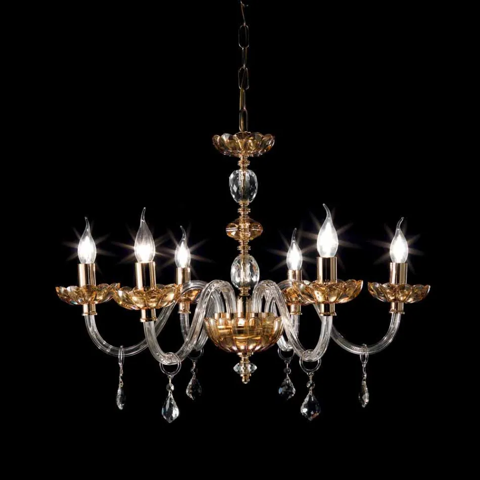 Classic chandelier with 6 lights in glass and crystal Belle Viadurini