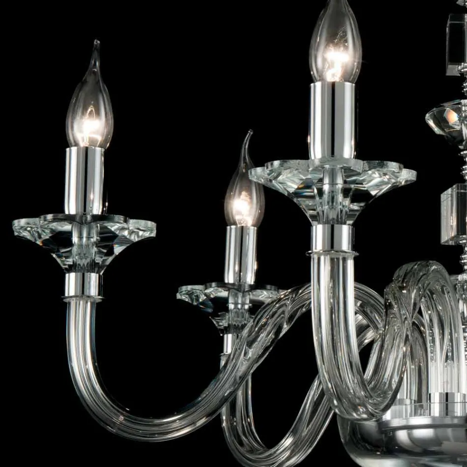 Design glass chandelier with 6 lights in glass and crystal Ivy, made in Italy Viadurini
