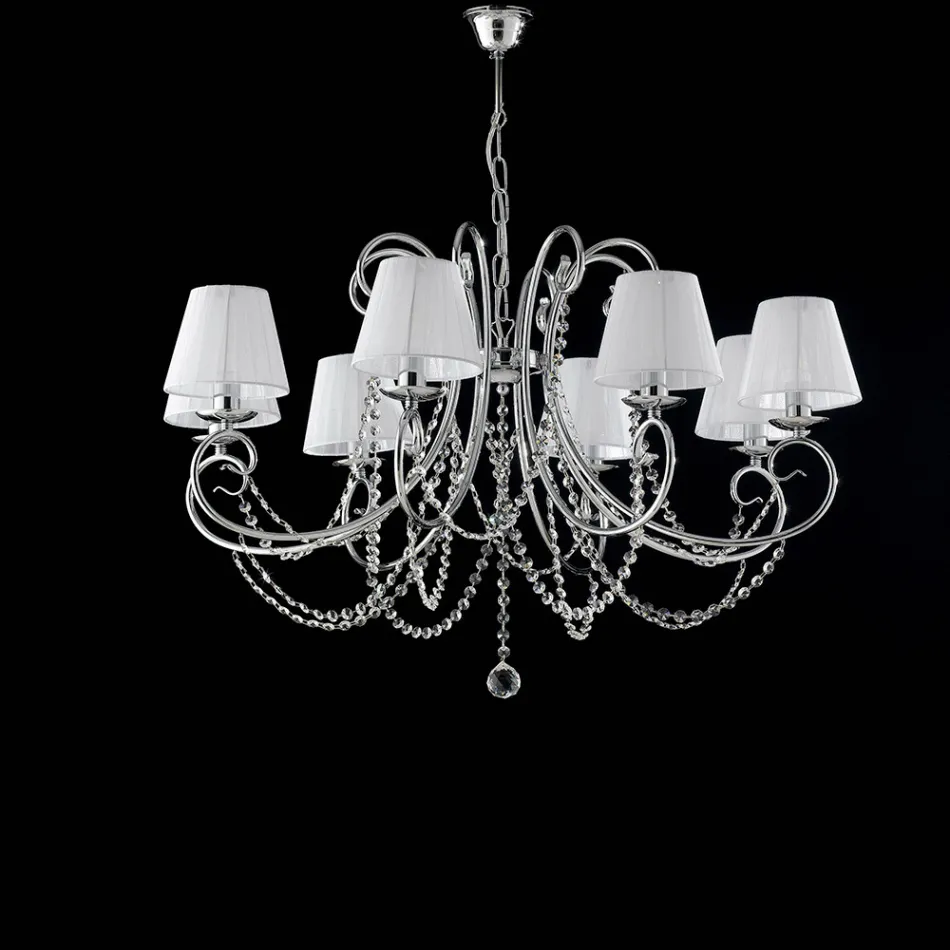 Chrome-Plated Iron Chandelier with Made-in-Italy Lampshades for Interior Decor - Prague Viadurini