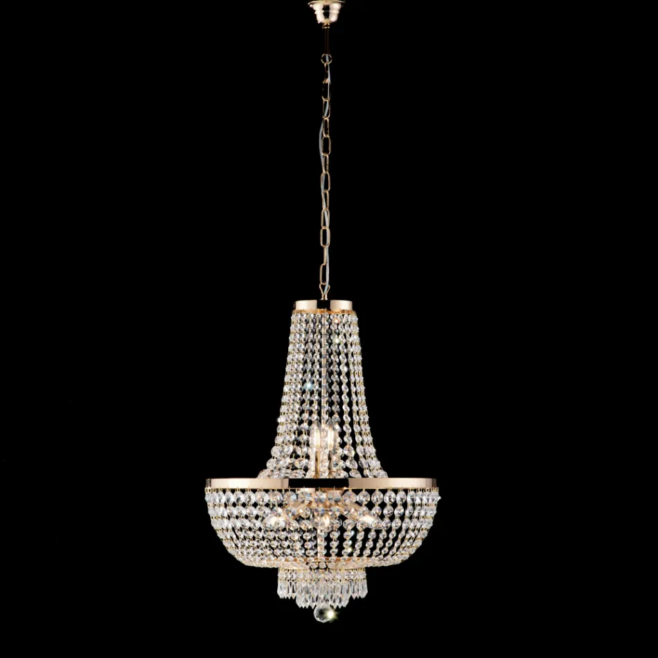 Iron and Gold Chandelier with Rhinestones Made in Italy for Interior Decorating - Austria Viadurini