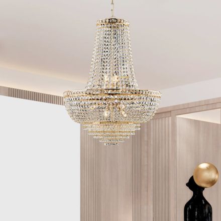 Iron and Gold Chandelier with Rhinestones Made in Italy for Interior Decorating - Baviera Viadurini