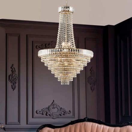 Iron and Gold Chandelier with Rhinestones Made in Italy for Interior Decor - Kiev Viadurini