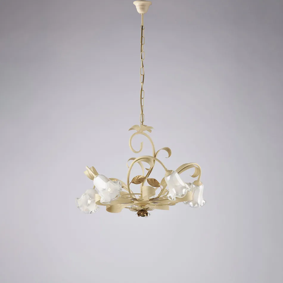 Ivory Lacquered Iron Chandelier Made in Italy for Interior Decor - Marrakech Viadurini
