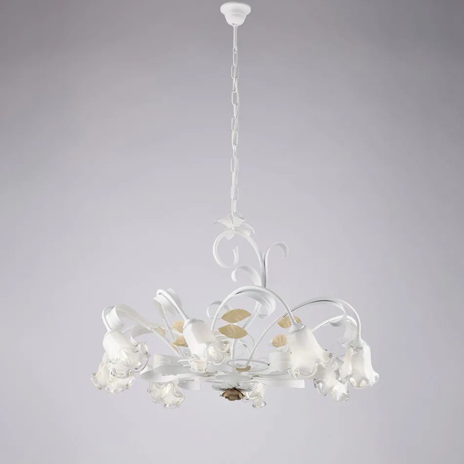 Ivory Lacquered Iron Chandelier Made in Italy for Interior Decor - Marrakech Viadurini