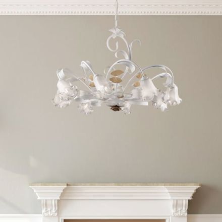 Ivory Lacquered Iron Chandelier Made in Italy for Interior Decor - Marrakech Viadurini
