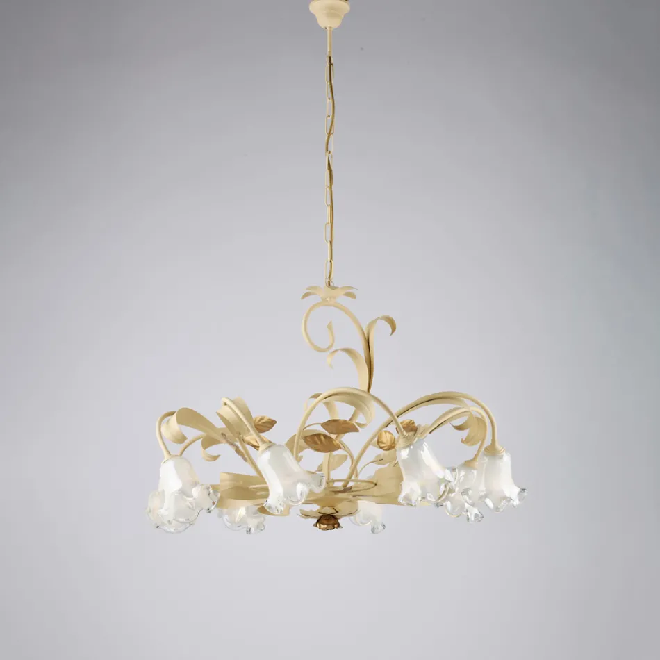 Ivory Lacquered Iron Chandelier Made in Italy for Interior Decor - Marrakech Viadurini