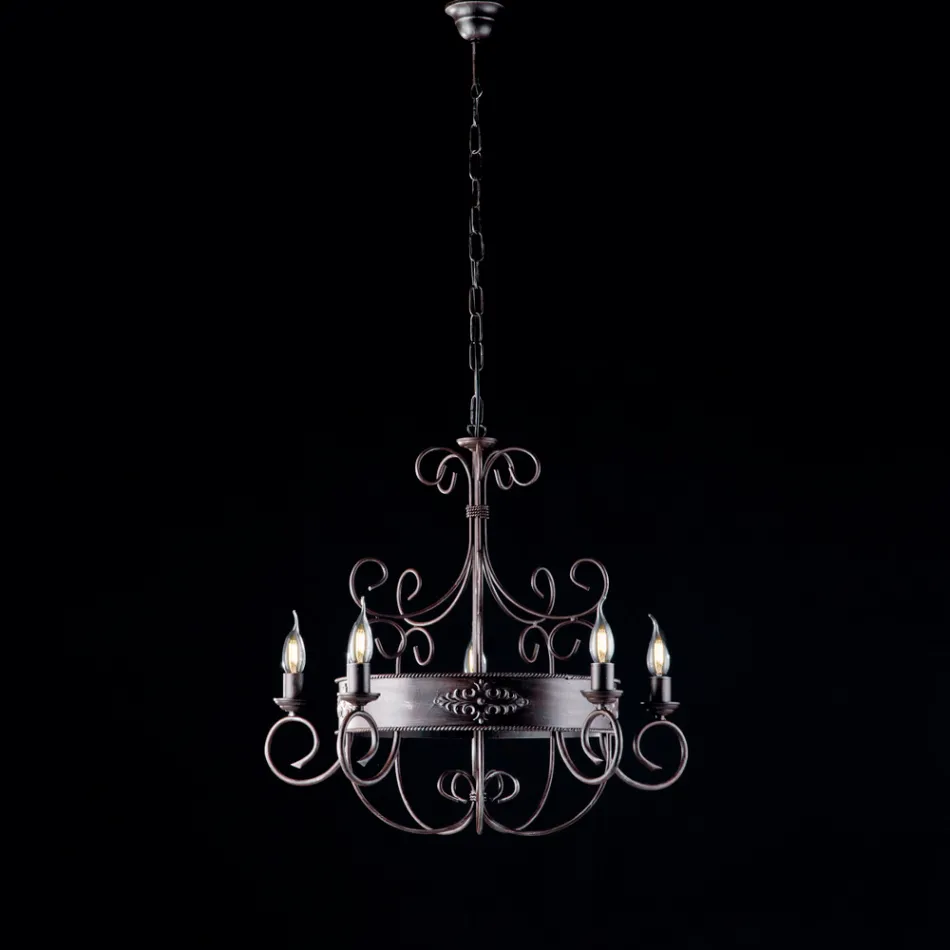 Lacquered and Rusted Iron Chandelier Made in Italy for Interior Decor - Texas Viadurini