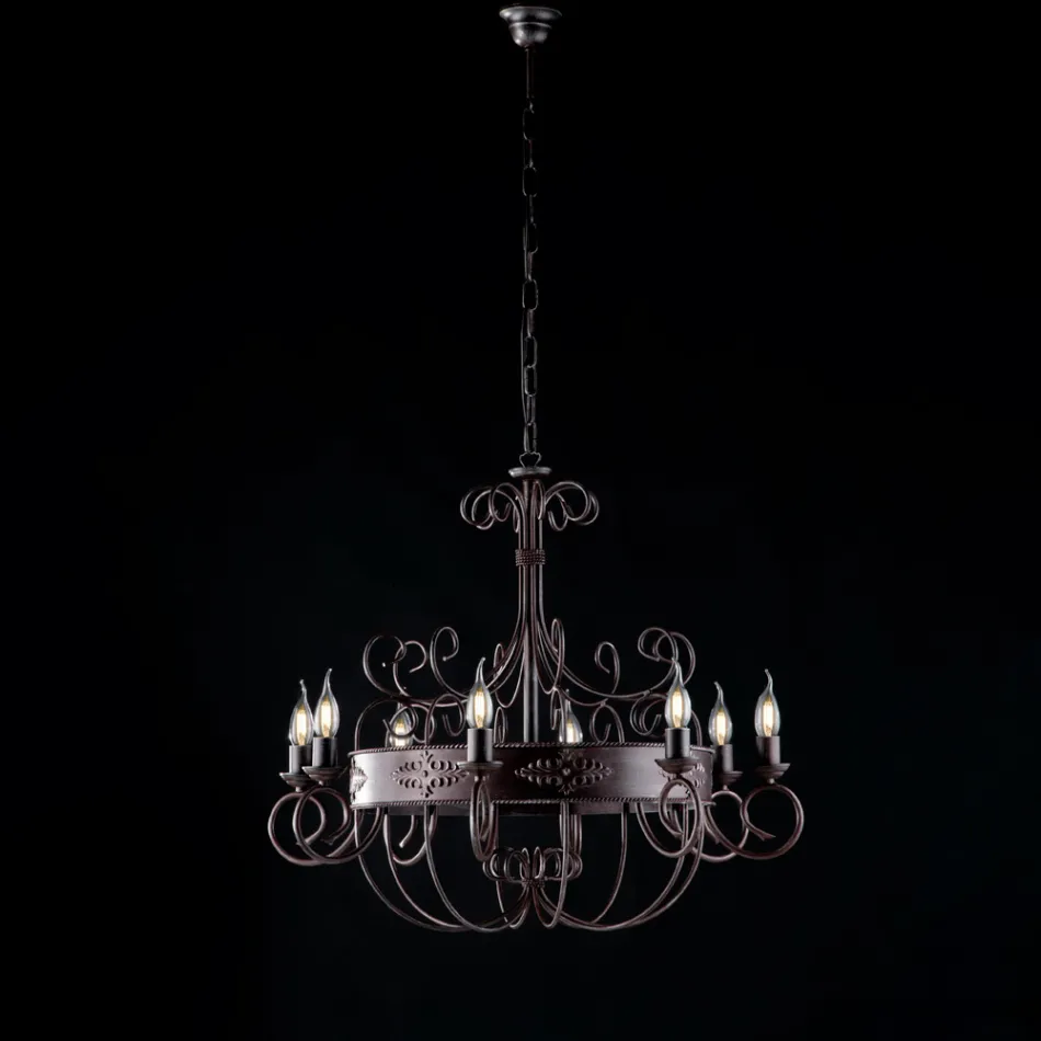 Lacquered and Rusted Iron Chandelier Made in Italy for Interior Decor - Texas Viadurini