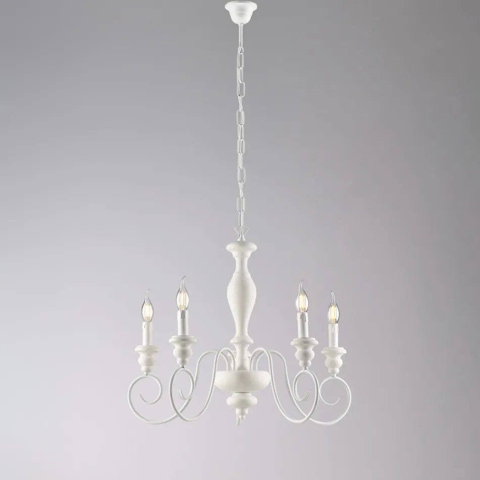 Italian-Made Wood and Lacquered Iron Chandelier for Interior Decor - Tuscany Viadurini